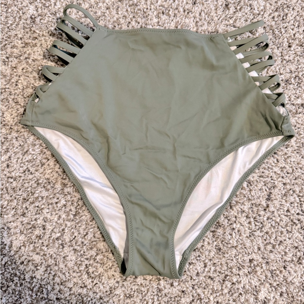 PINK Strappy High Waist Sage Green Swimmy Bottoms - M